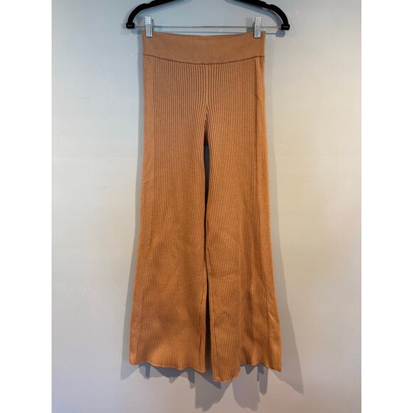 Aerie Ribbed Knit Flare Pants Camel Tan Lounge High Waist XS - Picture 1 of 5